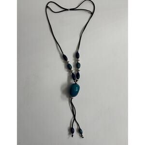 Bohemian style statement necklace blue tagua nut adjustable cord Y-style